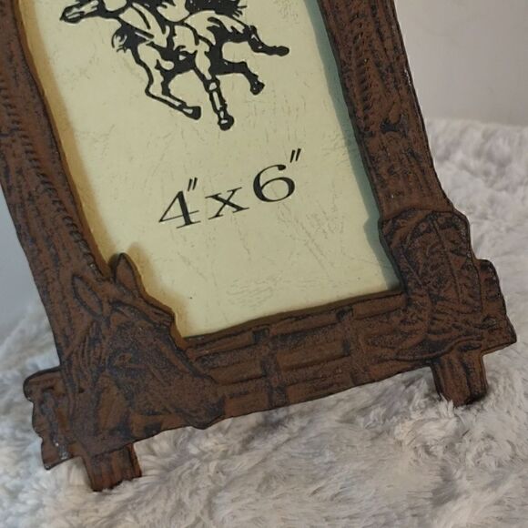 Vtg Western Cast Iron 4" x 6" Rustic Picture Frame - Picture 5 of 6